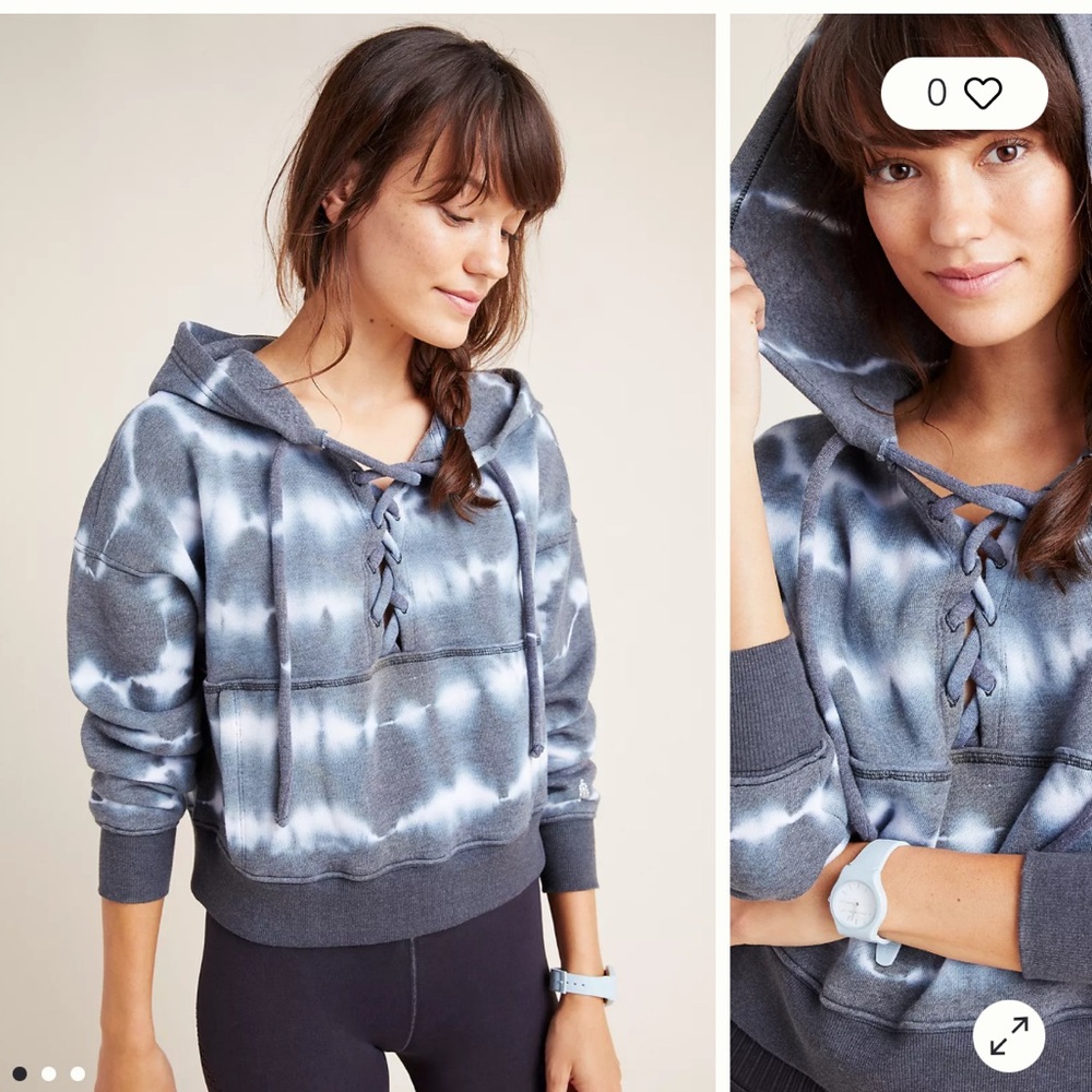 FP Movement by Free People Gray Cropped Tie-Dye Lace-Up Hooded Pullover